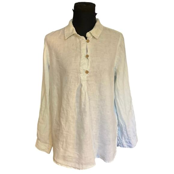 Sigrid Olsen Pale Green Linen Roll Tab Sleeve Tunic Size M - Picture 1 of 7